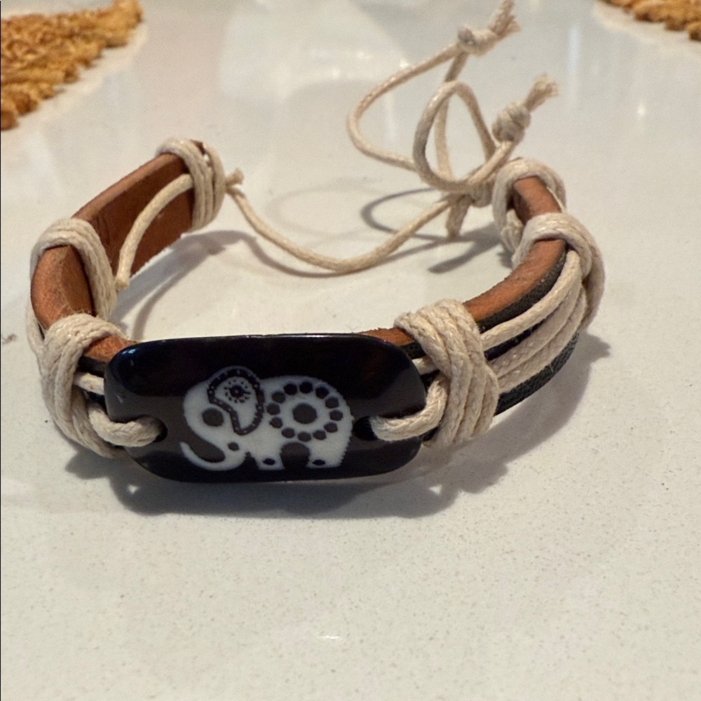 Leather adjustable ELEPHANT bracelet